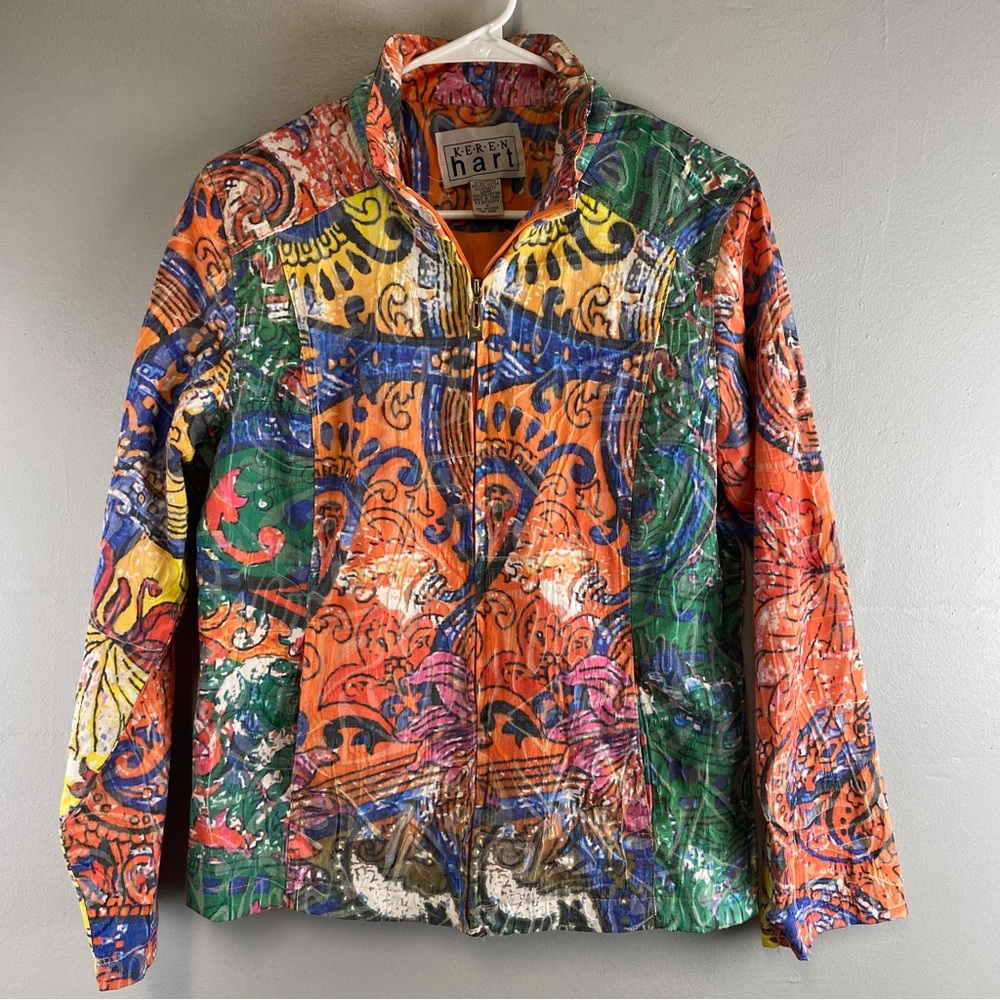 Vintage Keren Hart Floral Print Tapestry Womans Jacket Size Medium Colorful